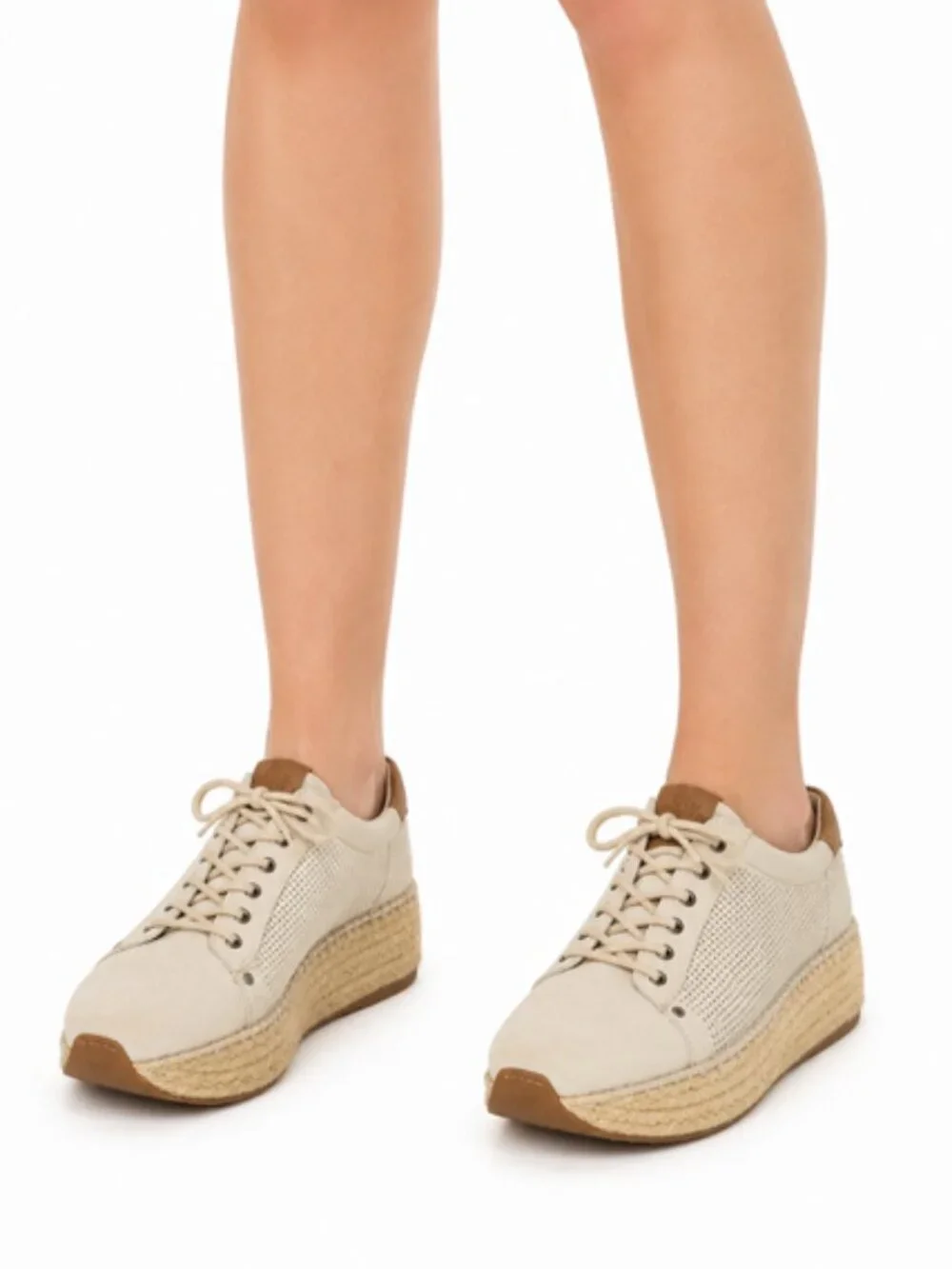 OTBT Beige Platform Espadrille Sneakers Perforated Leather Shoes Size 8.5